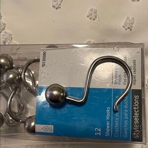 Shower curtain hooks brushed nickel finish New in box 12 hooks